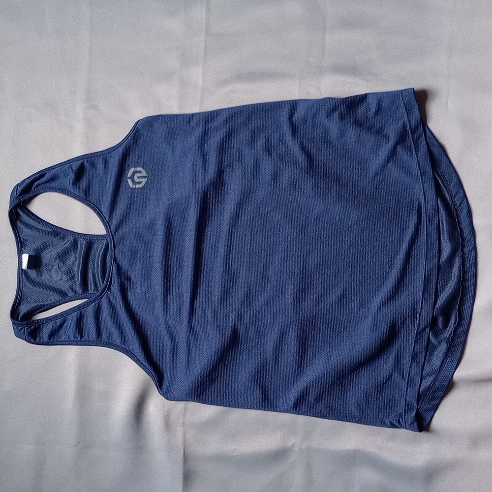 Neleus‎ Training Tank Top Shirt Womens Medium Blue Gray Wrench Logo Gym Workout